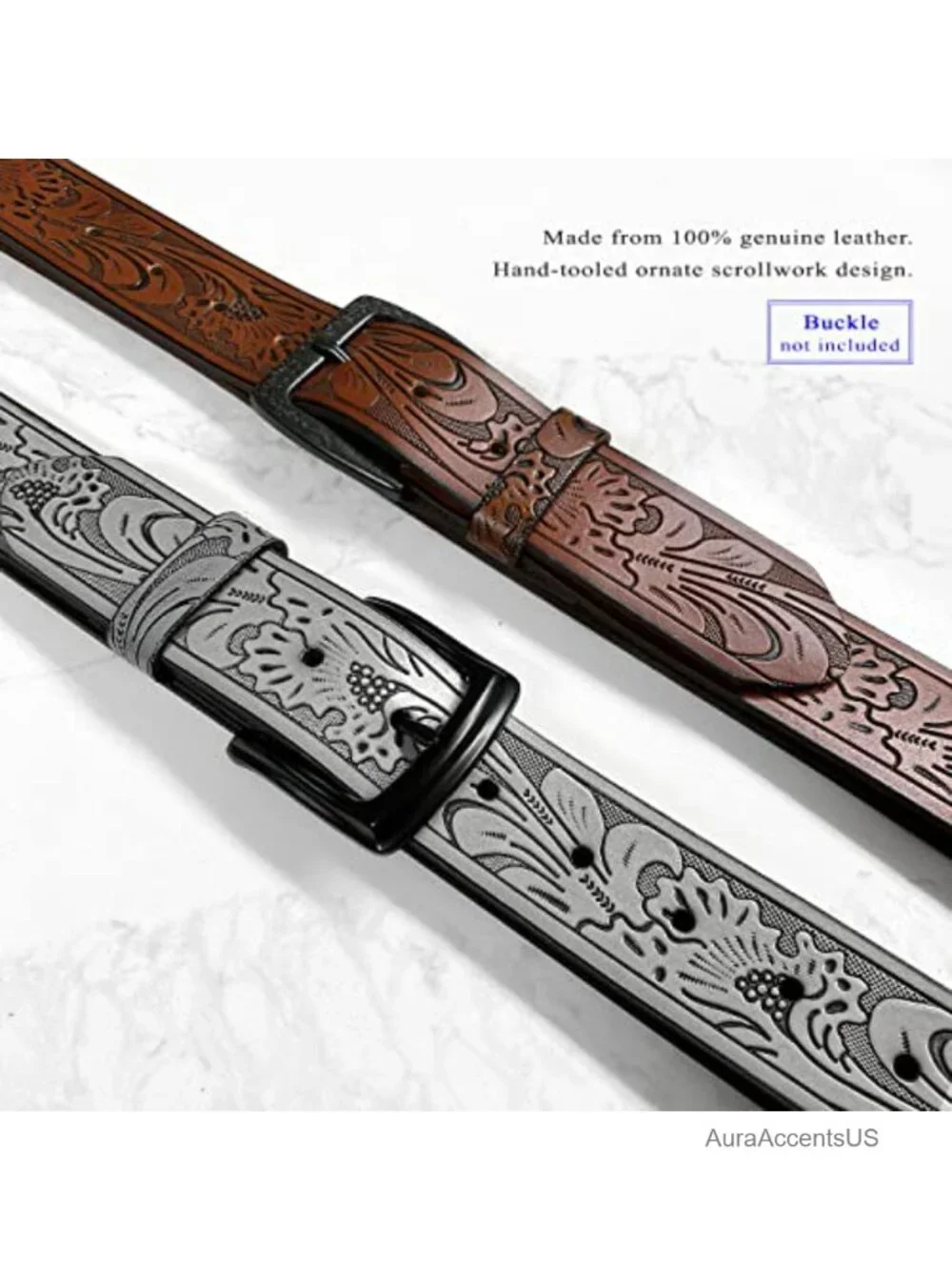 Genuine Leather Tooled Western Belt, 1.5